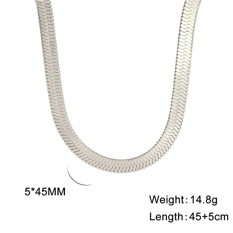 Wholesale Ion Plating (IP) 18K Gold Plated Chain Necklace 304 Stainless Steel IG Style Original Design Basic Waterproof Non Tarnish 304 Stainless Steel Lobster Trigger Clasp Closure Layered Necklaces Sweater Chain Long Necklace - Silver, 5mm Wide, 45 5cm Long