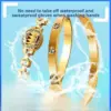 Wholesale Heart Shape Waterproof Non Tarnish Gold Bangle For Women In Simple Style With Artificial Rhinestones, 304 Stainless Steel
