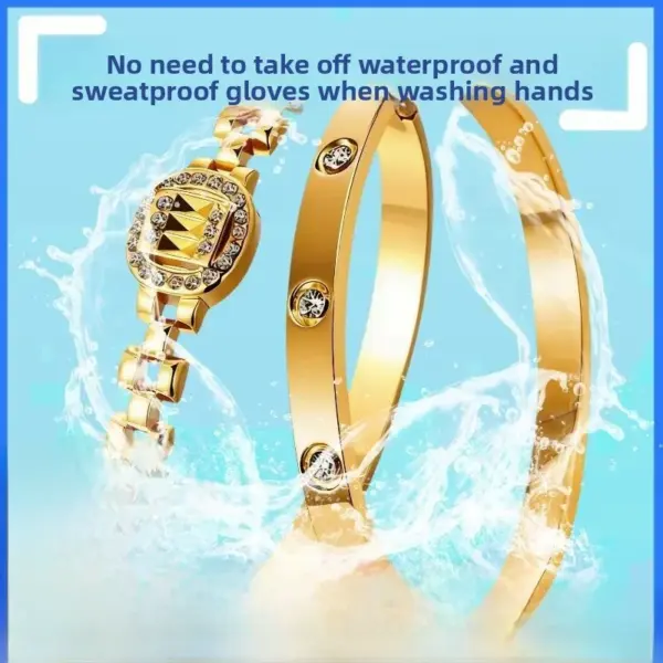 Wholesale Heart Shape Waterproof Non Tarnish Gold Bangle For Women In Simple Style With Artificial Rhinestones, 304 Stainless Steel