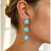 Wholesale Square Waterproof Non Tarnish Dangling Earrings For Women, 304 Stainless Steel With 18K Real Gold Plated PVD Coating And Crystal Inlay