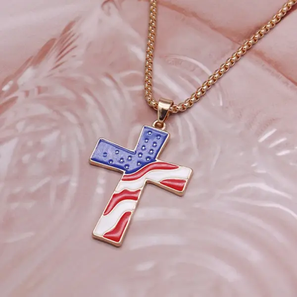 Wholesale American Flag Enamel Necklace In Alloy, Unisex Design With Sweet Style
