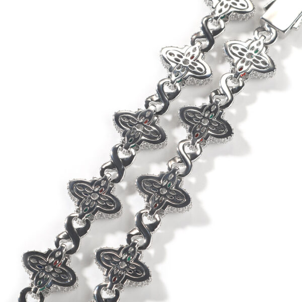 oly-452e0b1353aa12bea953f935e3a7b8db Wholesale Brass inlaid zircon hip-hop rap chain four-leaf clover bracelet zircon colored necklace