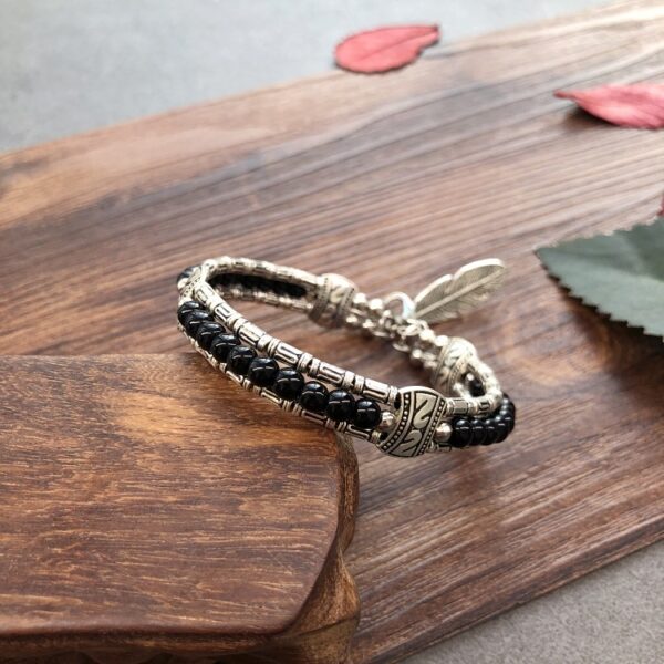 Wholesale Retro ethnic style handmade imitation colored stone bracelet versatile personality bohemian Xizang silver bracelet female bracelet accessories