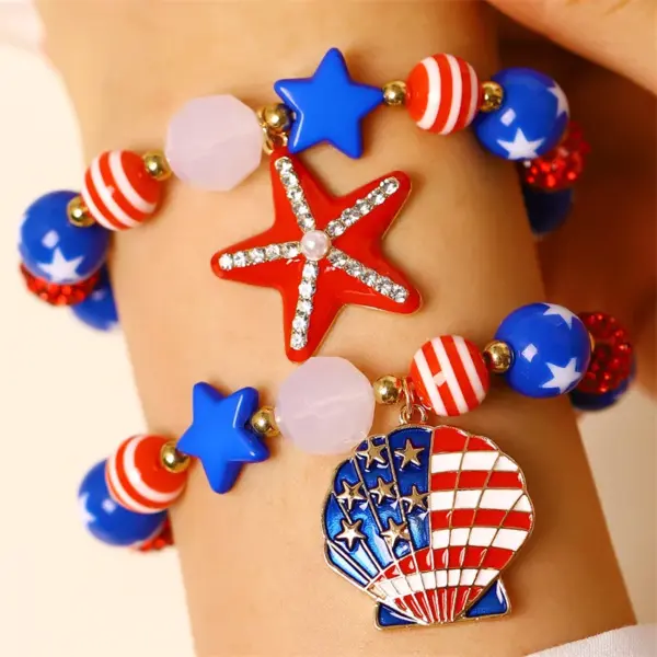 Wholesale Unisex Jewelry Set With Starfish Pattern, KC Golden Plated 0.03µm Finish, Artificial Rhinestones, Enamel, Beaded Chain