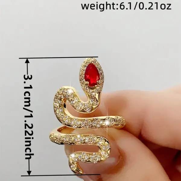 Wholesale Women’s Snake Open Ring With Claw Setting, Copper Base With KC Golden Water Plating, Featuring Zircon Inlay