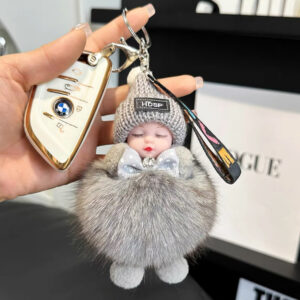 Wholesale Real Fox Fur Doll Car Keychain Hanging Cute Plush Doll Doll Bag Pendant Couple Gift
