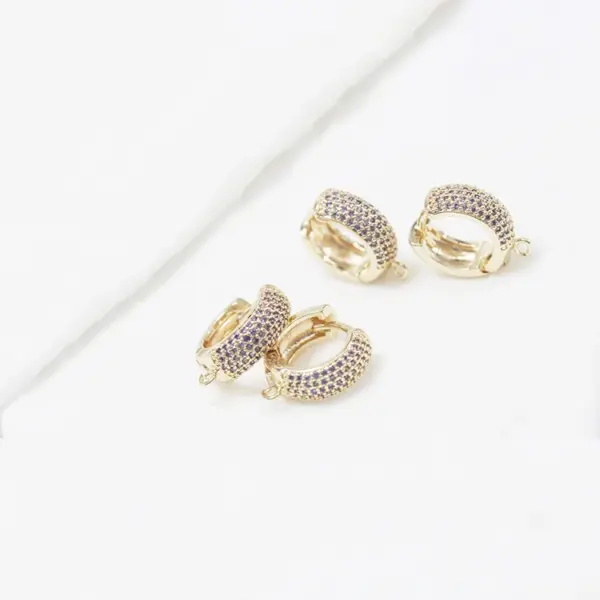 Wholesale Round Clip Earrings For Women With Bezel Setting, 14K Real Gold Plated Copper Featuring Zircon Inlay, Electroplated Finish