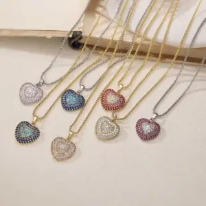 Wholesale Heart Shape Jewelry Set For Women With Zircon Inlay, 18K Real Gold Plated Copper, Water Plating And Twisted Rope Chain