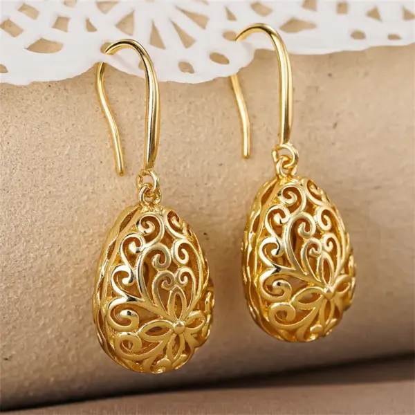 Wholesale Three-dimensional Geometric Drop Earrings For Women In Copper With KC Golden Water Plating And 0.03µm Thickness