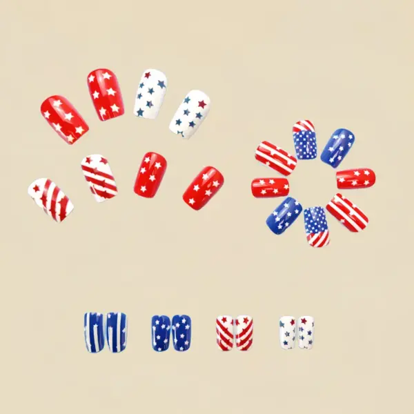 oly-4583c32dfe2ab92cc2b4b02af158da36 Wholesale Removable Rectangular Nail Stickers American Independence Day Stars And Stripes Nail Art Decoration Retro Grid Nail Stickers