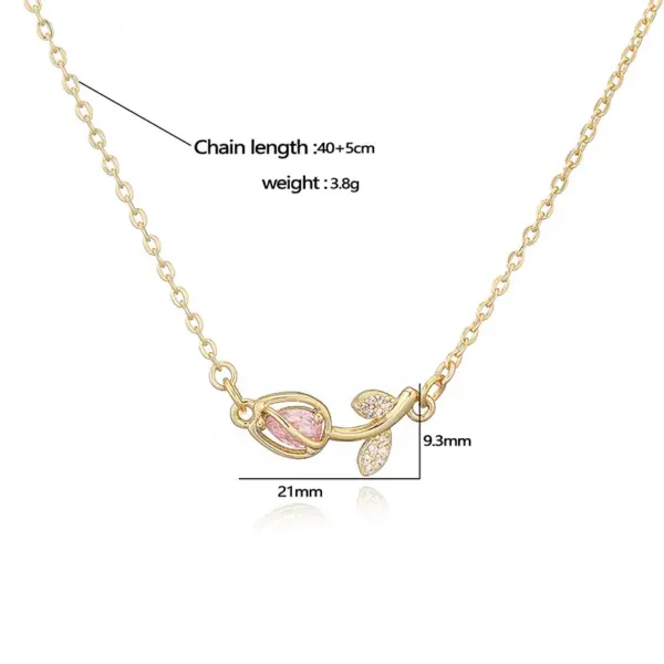 Wholesale Jewelry Elegant Luxurious Shiny Rose Flower Tulips Copper Zircon 18K Gold Plated Plating Inlay Cable Chain Jewelry Set