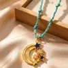 Wholesale Devil's Eye Pendant Necklace For Women, 304 Stainless Steel With 18K Real Gold Plated PVD Coating, Zircon Inlay, Twisted Rope Chain