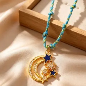 Wholesale Devil's Eye Pendant Necklace For Women, 304 Stainless Steel With 18K Real Gold Plated PVD Coating, Zircon Inlay, Twisted Rope Chain