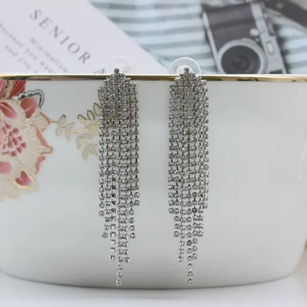Wholesale 1 Pair Fashion Tassel Inlay Diamond Copper Rhinestones Drop Earrings