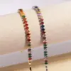 Wholesale 18K Gold Plated Copper High Color Retention Full Diamond Design Colorful Claw Setting Zircon Rectangular Mixed Color (Jewelry Metal Contrast) Fold