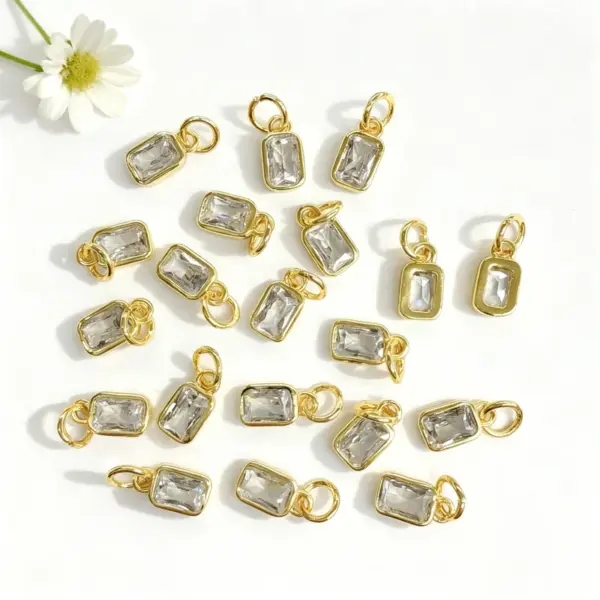 Wholesale 18K Gold Plated Copper Color Retention Rectangular Colorful Zircon Twelve Constellation Stone Pendant DIY Jewelry Hanging Water Plated Imitation Gold Geometric