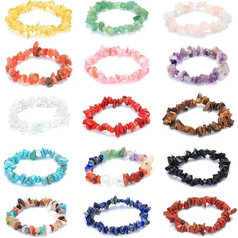 Wholesale Creative and stylish European and American style natural stone crystal agate seven-color pebble elastic bracelet