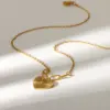 Wholesale Heart Shape Necklace For Women, 18K Gold Plated 304 Stainless Steel With Zircon Inlay, 0.03µm Thickness