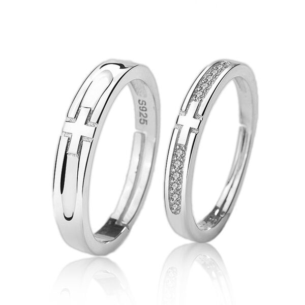 oly-45ac554afe7d60eaf3b1a34116678825 Wholesale S925 Sterling Silver Cross Couple Ring Men and Women High-End Pair Ring Open Hand Jewelry Valentine's Day Jewelry