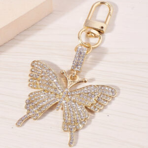 Wholesale Colorful Inlaid Butterfly Keychain Metal Alloy Creative Women's Bag Pendant Keychain Ring Gift