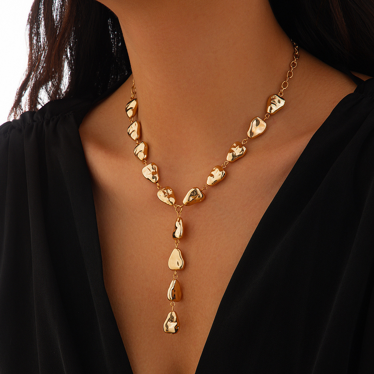 Wholesale Cross-Border Jewelry for Women, High-End Jewelry, Baroque Asymmetrical Y-Shaped Pendant, Clavicle Chain, Niche Necklace Accessories for Wome