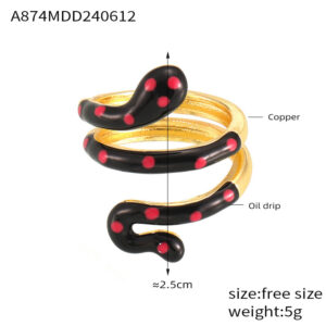 A874-Gold Black Drop Ring / No. 7