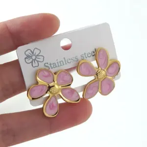FY6198EH-pink-flower Earrings