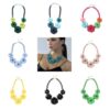 Wholesale Handmade acrylic flower necklace, bohemian style, dopamine-inspired color-blocked rose women's sweater chain