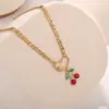 Wholesale Ion Plating (IP) 18K Gold Plated Cherry 304 Stainless Steel Classic Style Waterproof Non Tarnish 304 Stainless Steel Pendant Necklace