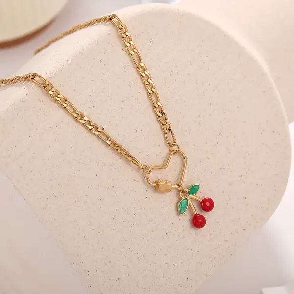 Wholesale Ion Plating (IP) 18K Gold Plated Cherry 304 Stainless Steel Classic Style Waterproof Non Tarnish 304 Stainless Steel Pendant Necklace