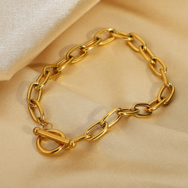 oly-45d5a49043f51402025b207652e0a16c Wholesale fashion classic gold bracelet paper clip bracelet OT ferrule gold plated stainless steel oval chain bracelet for women