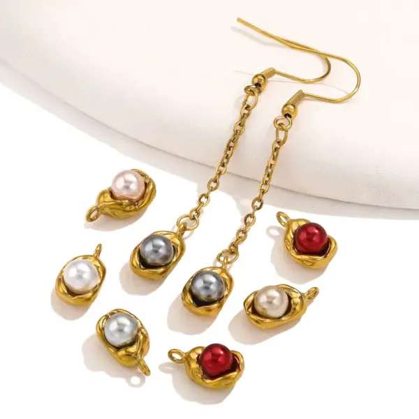 Wholesale 5 PCS/Package Stainless Steel Artificial Pearls PVD Coated Real Gold Plated Solid Color Pendant DIY Jewelry Accessories