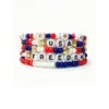 Wholesale Independence Day Stackable Beaded Bracelet Set Red White Blue USA FREEDOM Acrylic Cuff Unisex Style Letter Craft
