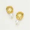 Wholesale 1 Pair IG Style Geometric Plating Inlay 304 Stainless Steel Freshwater Pearl 18K Gold Plated PVD Coated Drop Earrings