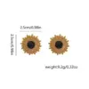 Wholesale Sunflower Stud Earrings For Women In Dyed Black Copper With Real Gold Plated Finish