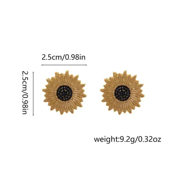 Wholesale Sunflower Stud Earrings For Women In Dyed Black Copper With Real Gold Plated Finish
