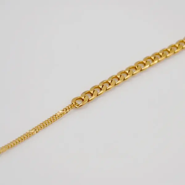 Wholesale Ferroalloy Solid Color Vacuum Plating Real Gold Plated Simple Style Waterproof Non Tarnish Patchwork Cuban Link Chain Gold Necklace