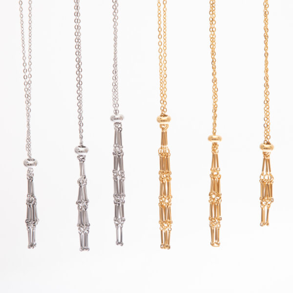 oly-4608ff62dcfcc646a0b67018c2cc1b66 Wholesale Stainless Steel Net Pocket Necklace High-grade Natural Gemstone Crystal Accessories Bamboo Woven Adjustable Chain Pendant