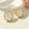Wholesale Three-dimensional Flowers Stud Earrings For Women, Electroplated Copper With Golden Plated Finish And Zircon Inlay