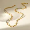 oly-4626a5b2c0d94f968f76575e84ccf586 Wholesale 18K Gold Plated 304 Stainless Steel Vacuum Electroplated Geometric Mixed Color Metal Contrast Cable Chain Cross Chain O Chain Jewelry Set For Women Independence Day