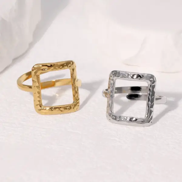 Wholesale PVD Coated Real Gold Plated 18K Gold Square 304 Stainless Steel Modern Style Simple Style Waterproof Non Tarnish Open Rings
