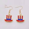 Wholesale Independence Day Star Alloy Earrings Festival Jewelry Heart Shaped USA Flag Design Women's Fashion Accessories