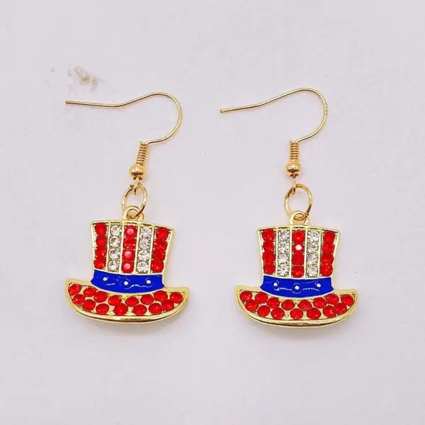 Wholesale Independence Day Star Alloy Earrings Festival Jewelry Heart Shaped USA Flag Design Women's Fashion Accessories