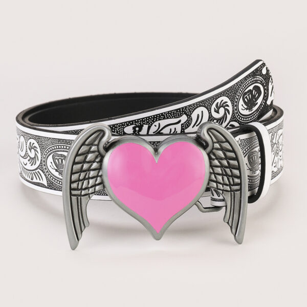 oly-464176359d3933cc22aac8d8ffba3725 Wholesale Pink love wings belt Women's peach heart pu leather jeans belt ethnic style personalized retro belt