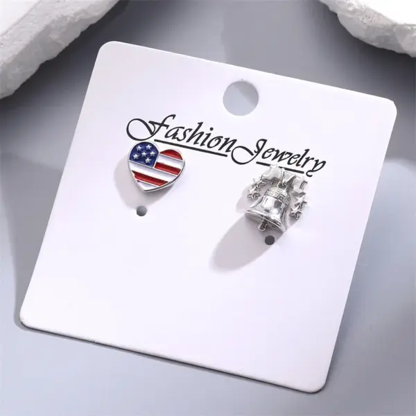 Wholesale Unisex Jewelry Set Featuring American Flag Pattern With White K Plated Metal And Asymmetrical Design On Cable Chain