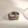 Wholesale Geometric Electroplated Rings For Women In 304 Stainless Steel With 18K Real Gold Water Plating And Zircon Inlay