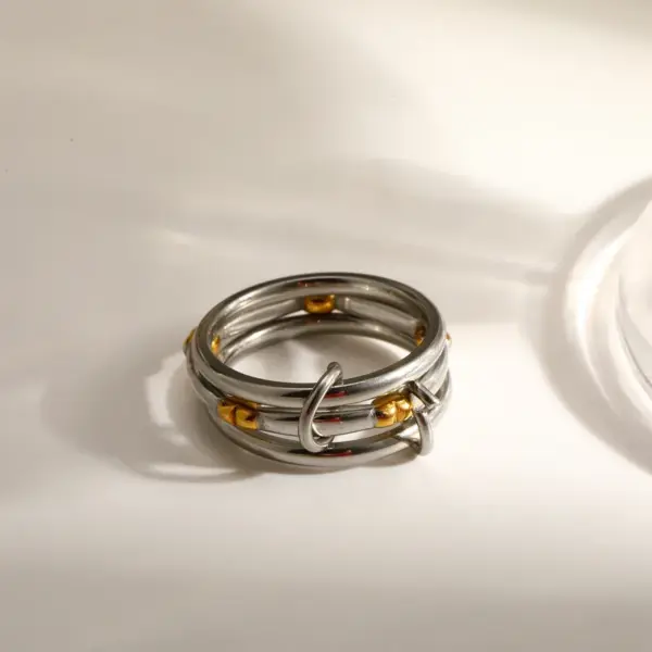 Wholesale Geometric Electroplated Rings For Women In 304 Stainless Steel With 18K Real Gold Water Plating And Zircon Inlay