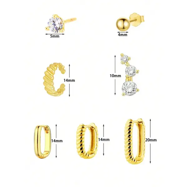 Wholesale Simple Zirconia Earring Set For Women Without Pierced Ears Clip-on Luxury Geometric Water Drop Square Half Circle