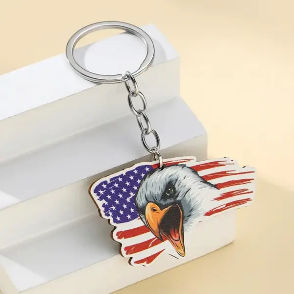 Wholesale 1 Piece Retro American Flag Eagle Wood Unisex Keychain