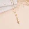 Wholesale Women’s Cross Pendant Necklace With Machine Inlaid Rhinestones, 18K Real Gold Plated 304 Stainless Steel, PVD Coated Cable Chain